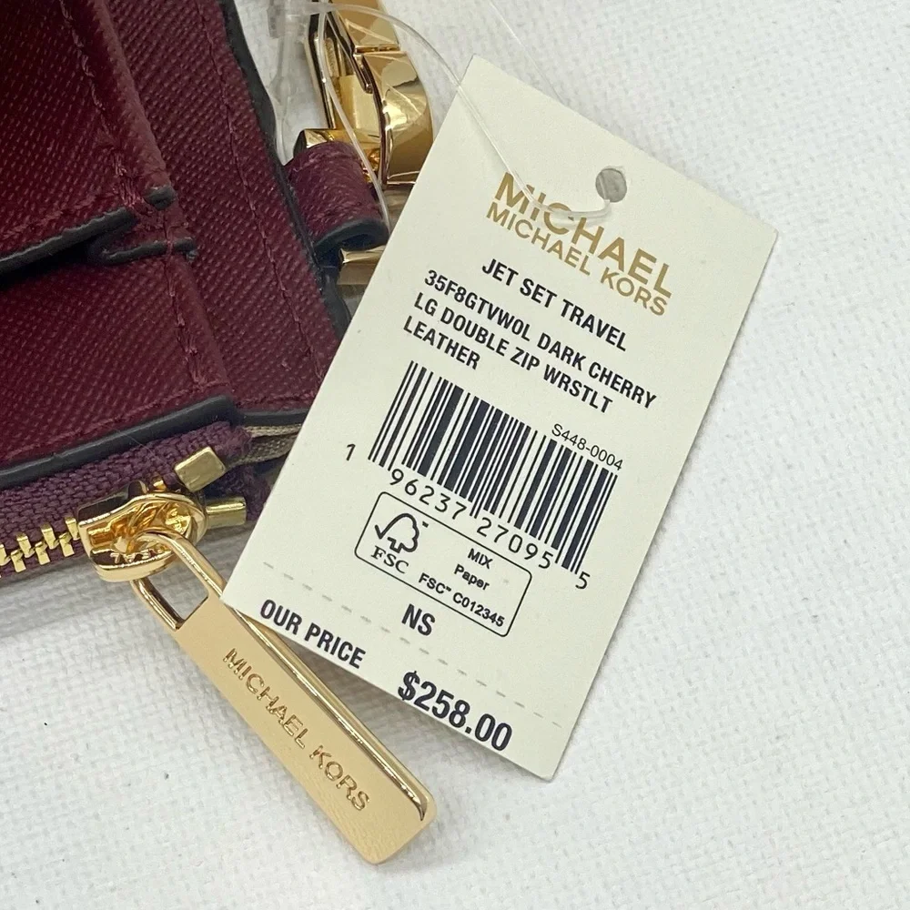 Michael Kors DoubleZip Wallet Wristlet Phone Case Dark Cherry